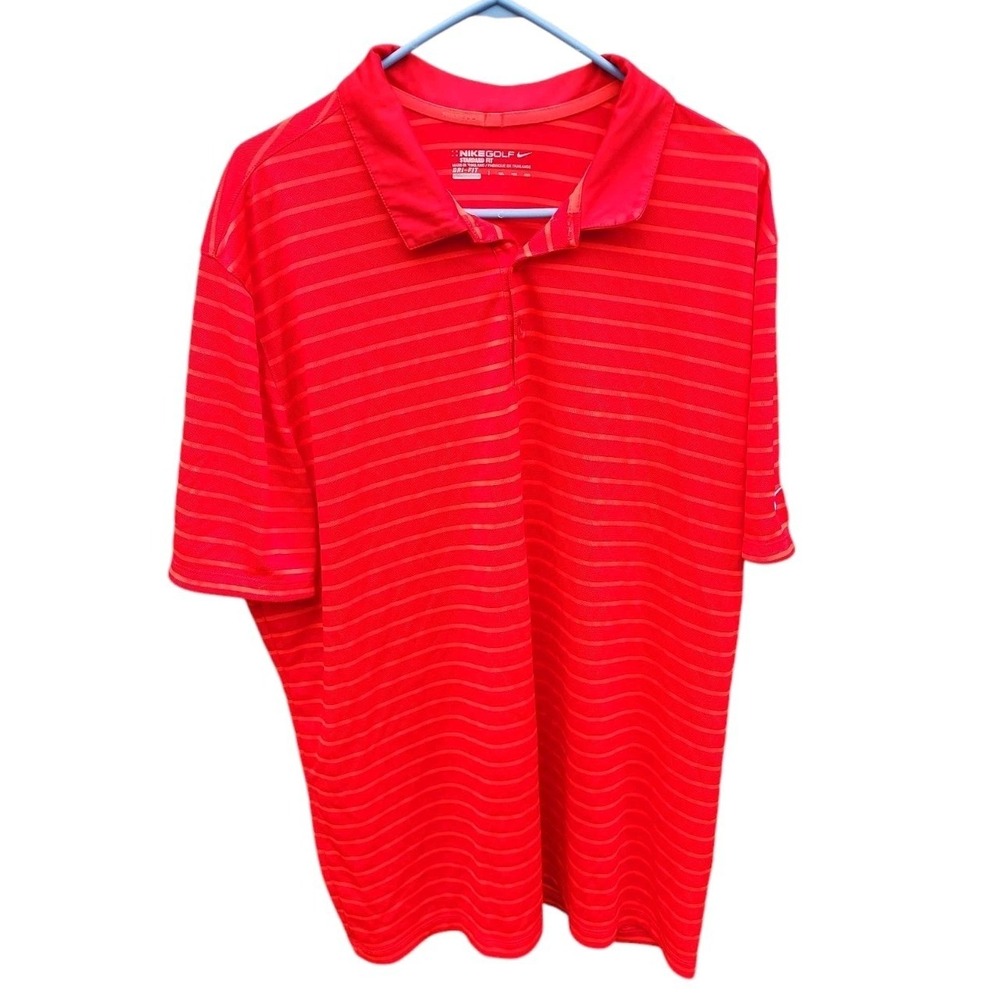 Nike Golf Mens Standard Fit Dri Short Sleeve Polyester Red Stripe Polo Shirt XXL